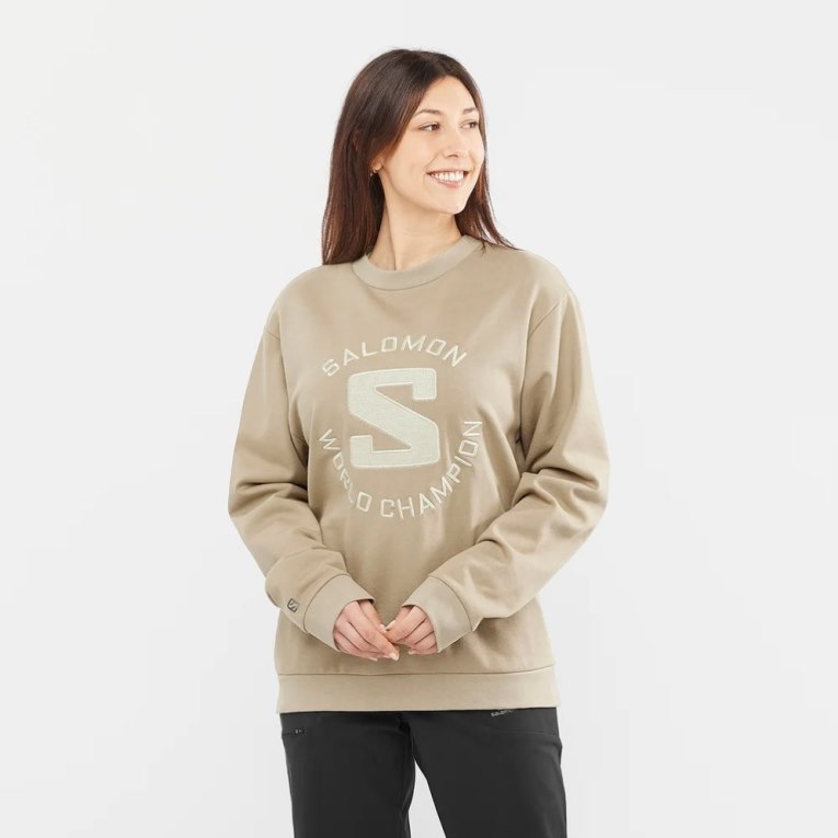 Beige Salomon Outlife Logo Summer Women\'s Sweatshirt | IE EW5427